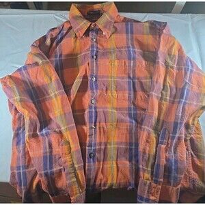 F.A. MacCluer Men’s Large Orange Plaid Button Down Long Sleeve Shirt USA Made